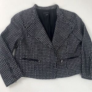Ann Taylor Navy White Patterned Blazer Size 2 Modern Professional Classic